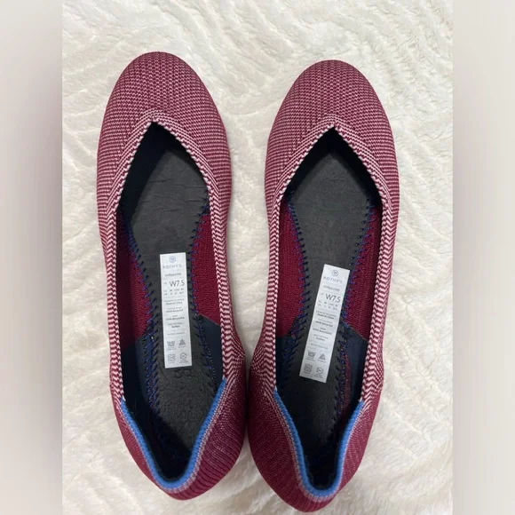 Rothy’s The Round Toe Flats Berry Red Knit Blue Trim Size 7.5 EUC Washable - Picture 6 of 9